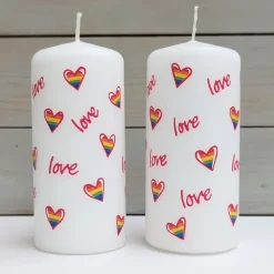 Love Heart Rainbow Pillar Candle